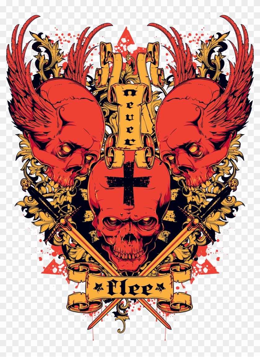 Body Prints Art Skull Flash Abziehtattoo Red Clipart - Graphic Design - Png Download #2298940