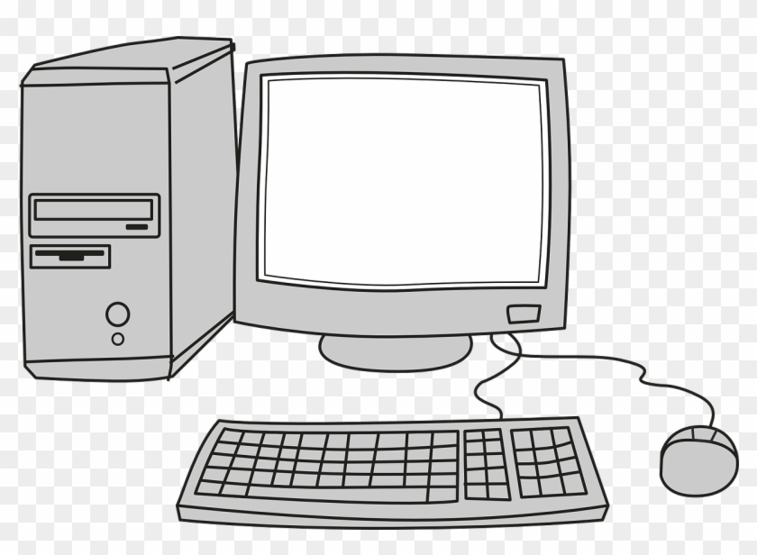 Pc Clipart Home Computer - Computer Cartoon Black And White - Png Download
