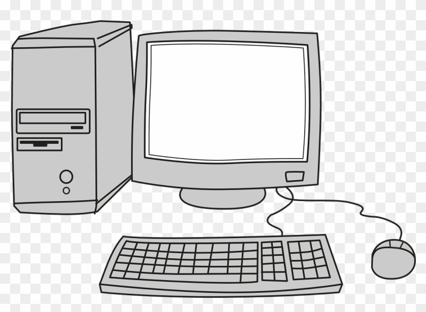 Pc Clipart Home Computer - Computer Cartoon Black And White - Png Download #232388