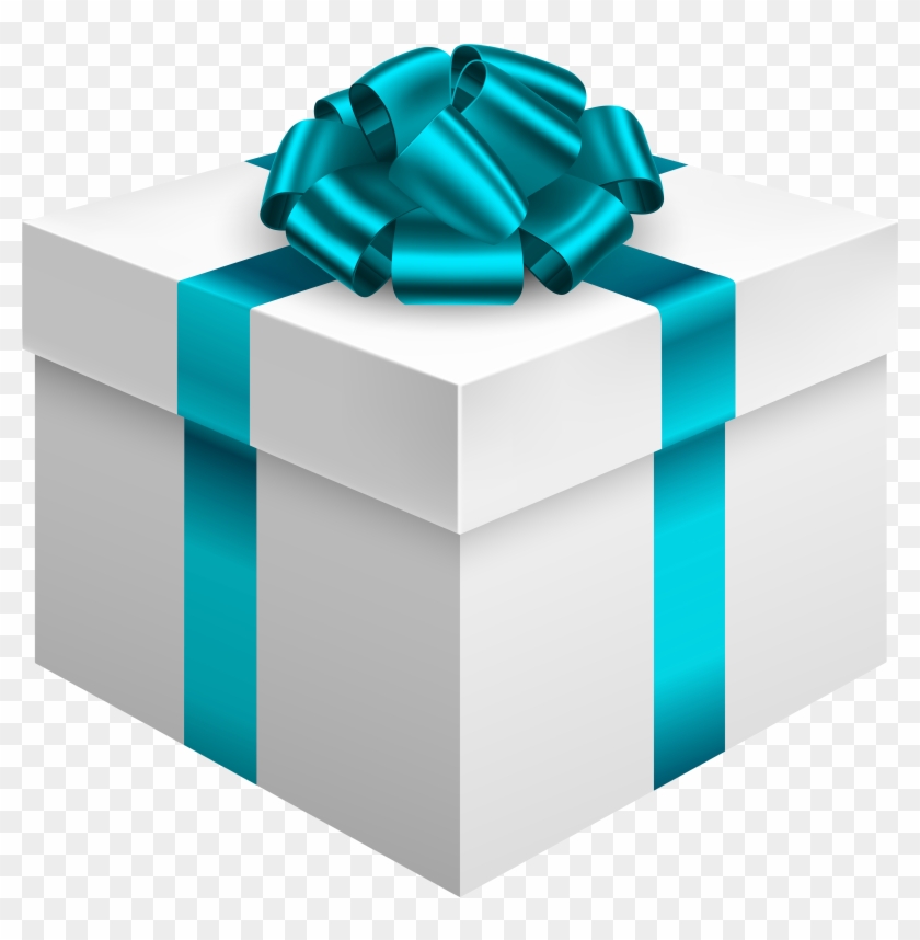 White Gift Box With Blue Bow Png Clipart - White Gift Box Transparent