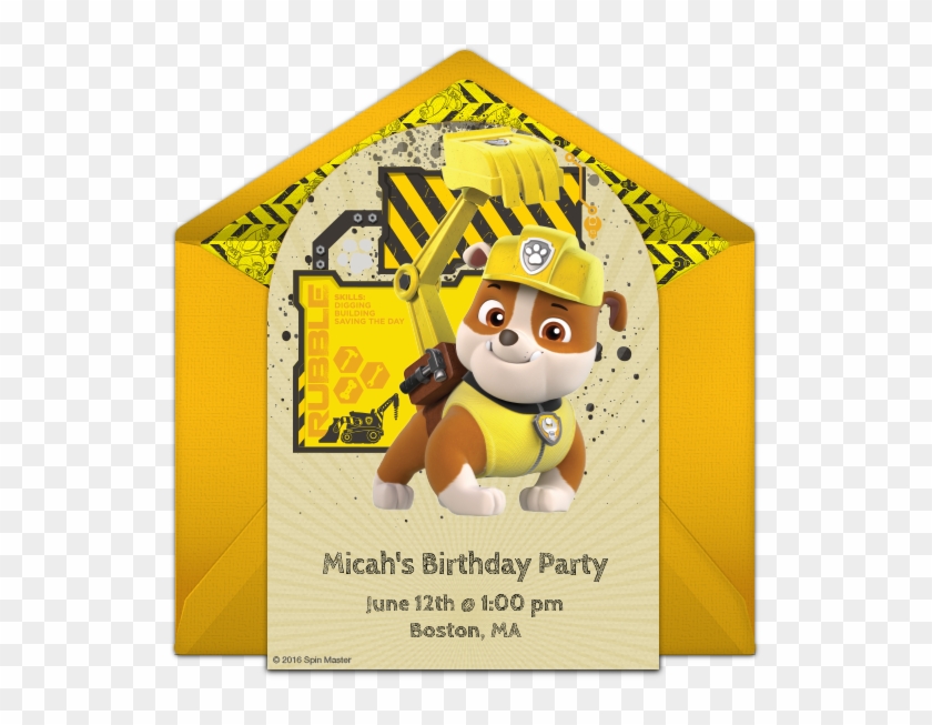 Paw Patrol Rubble Online Invitation - Rubble Paw Patrol Invitation Clipart