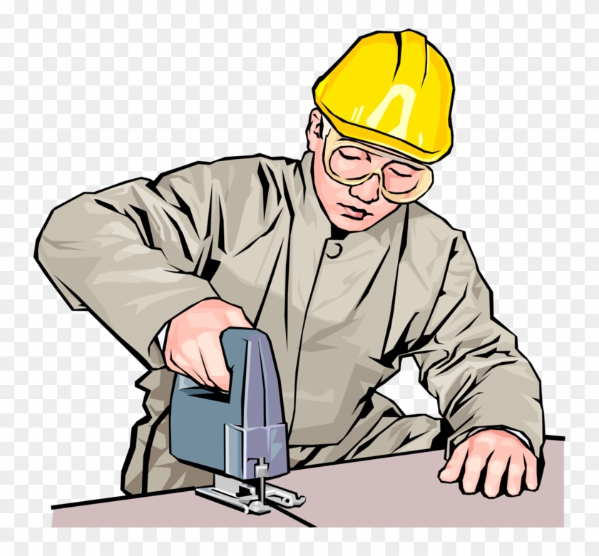 Vector Illustration Of Construction Worker With Electric - Construction Worker Clipart #2301458
