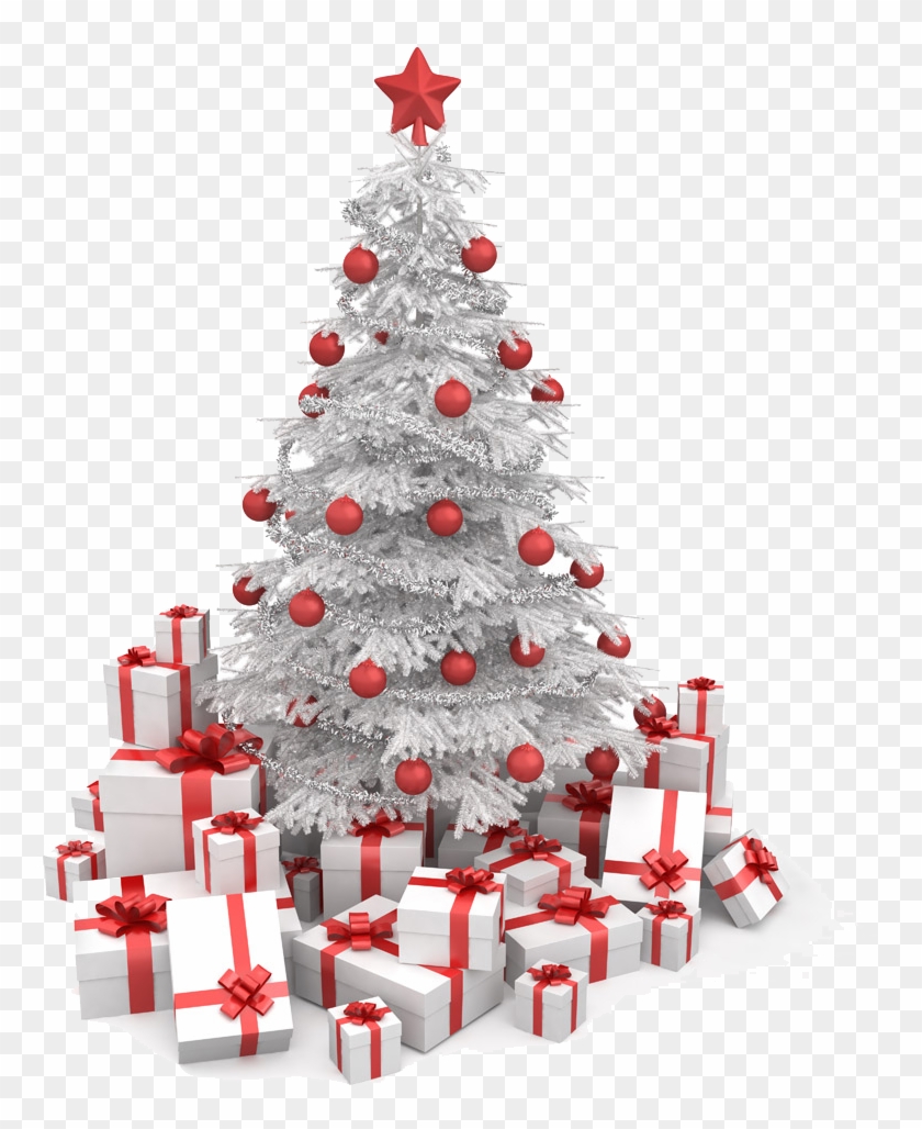 Box White Tree Christmas Gift Free Clipart Hd Clipart - Arvores De Natal Branca E Vermelha - Png Download