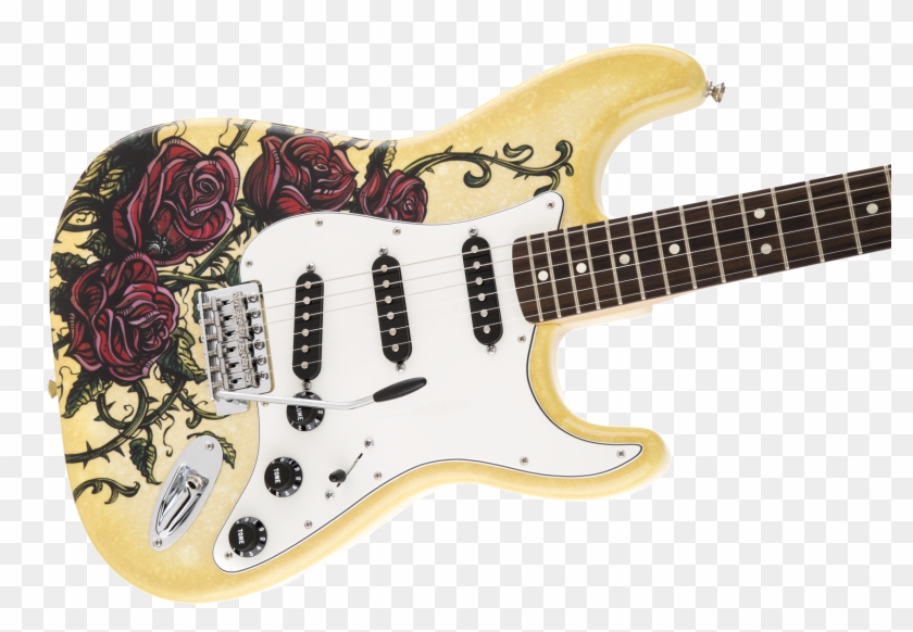 Rose Tattoo Stratocaster Guitar, Fender - Special Edition David Lozeau Art Stratocaster Clipart