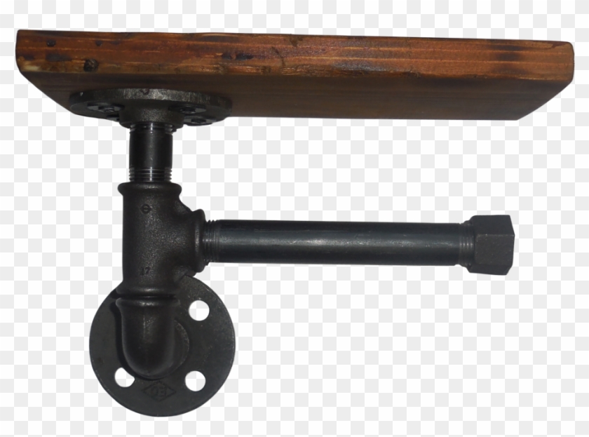Wood & Pipe Toilet Paper Holder With Shelf - Hardwood Clipart
