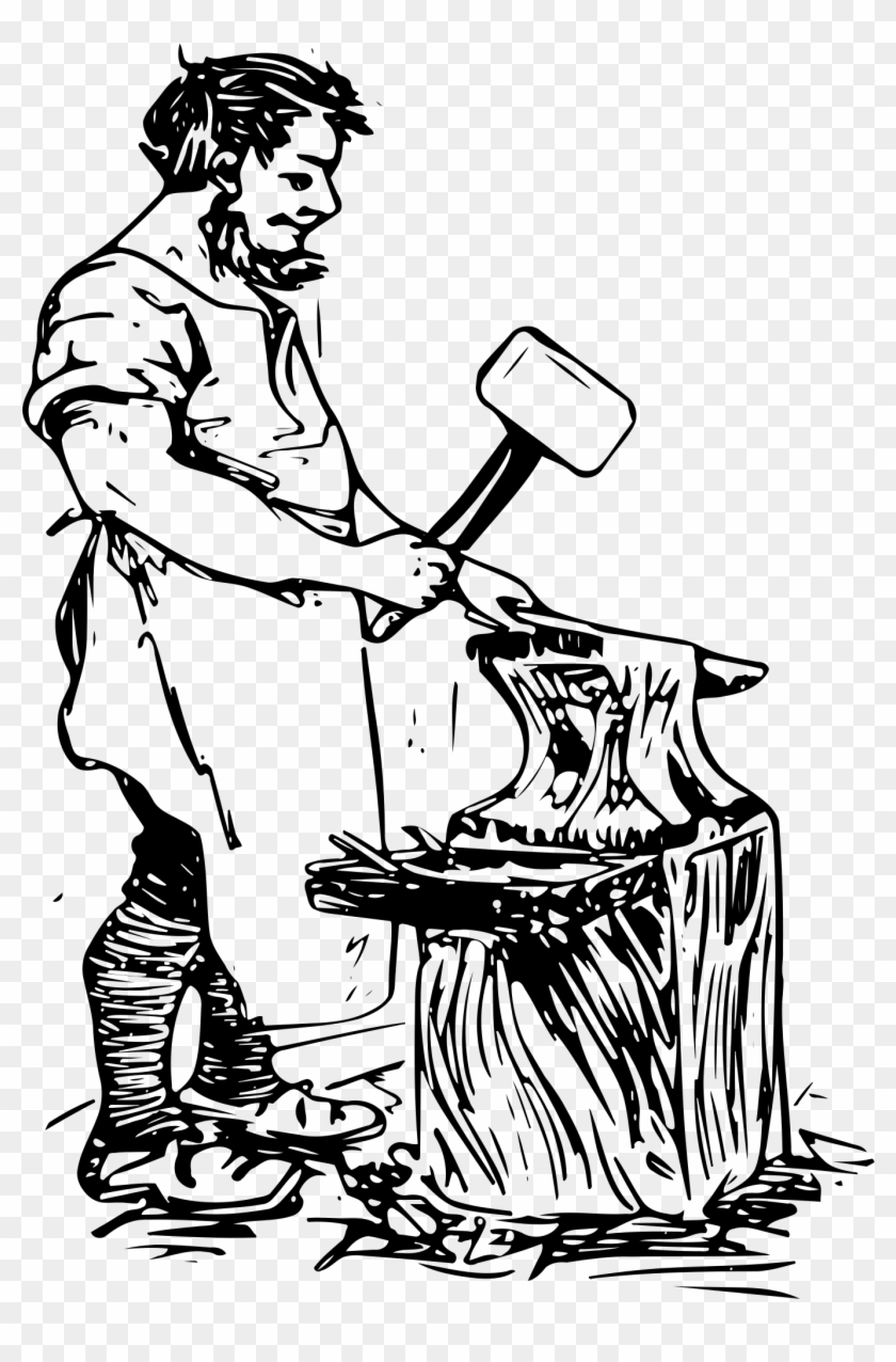 Jpg Black And White Download Blacksmith Hammer Clipart - Drawing Of A Blacksmith - Png Download #2312821