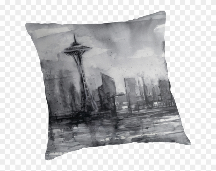 Seattle Skyline Painting Watercolor Clipart