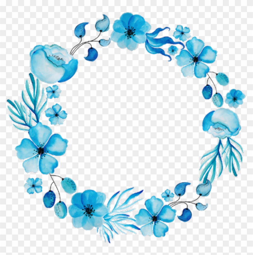 #ftestickers #flowers #frame #circle #watercolor #blue - Blue Flower Wreath Png Clipart