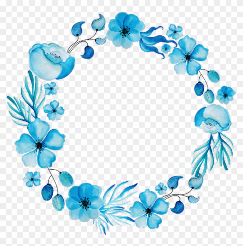 #ftestickers #flowers #frame #circle #watercolor #blue - Blue Flower Wreath Png Clipart #2318960