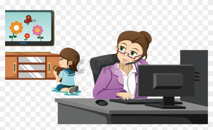 Free Png Mother Working Parentwatching Tv At Home Clipart