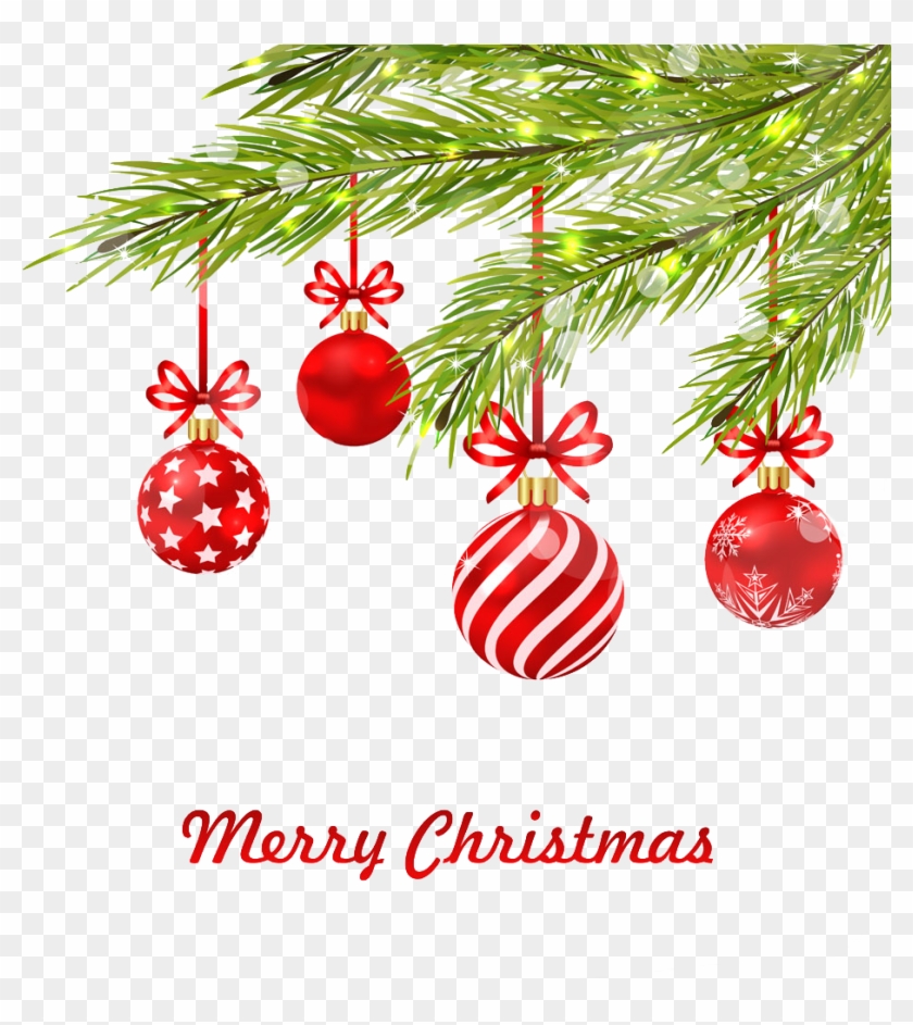 Christmas Tree Colored Balls With Decoration Ornament - Merry Christmas Ball Png Clipart