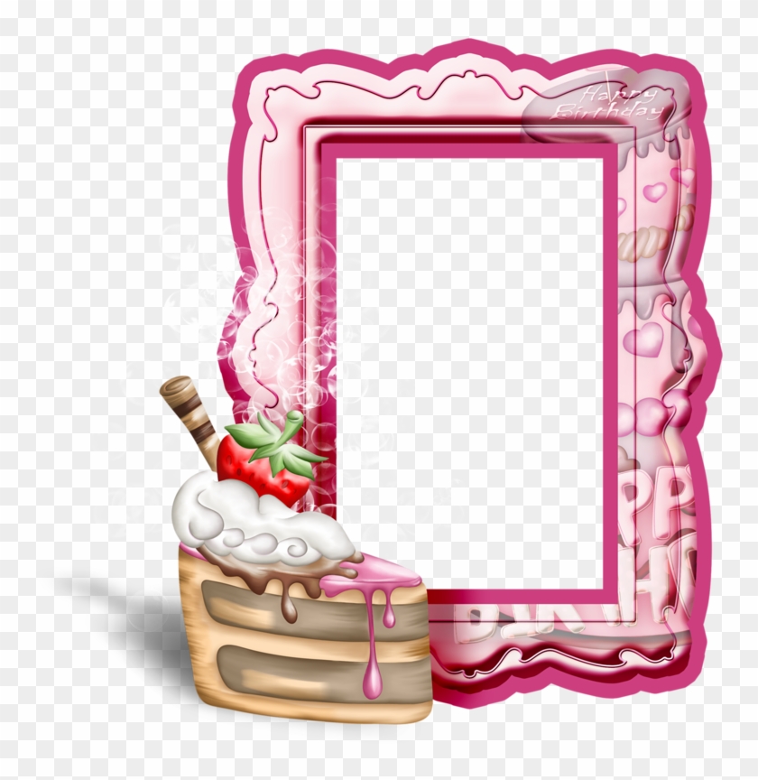 Pink Birthday Transparent Frame With Cake - Birthday Picture Frames With Transparent Background Clipart