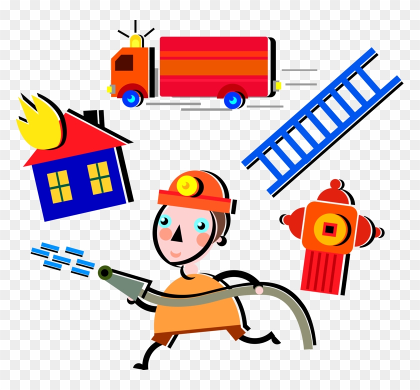 Vector Illustration Of Fireman Firefighter Fighting Clipart #2332140