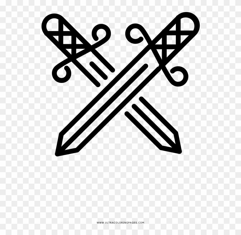 Crossed Swords Coloring Page - Line Art Clipart #2332963