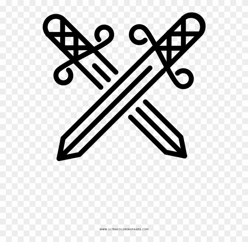 Crossed Swords Coloring Page - Line Art Clipart