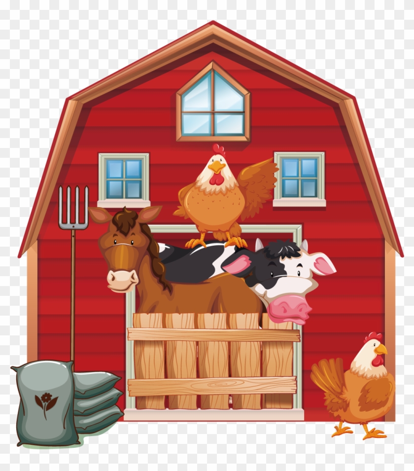 Cattle Silo Farm Barn Clip Art - Barn With Animals Clipart - Png Download