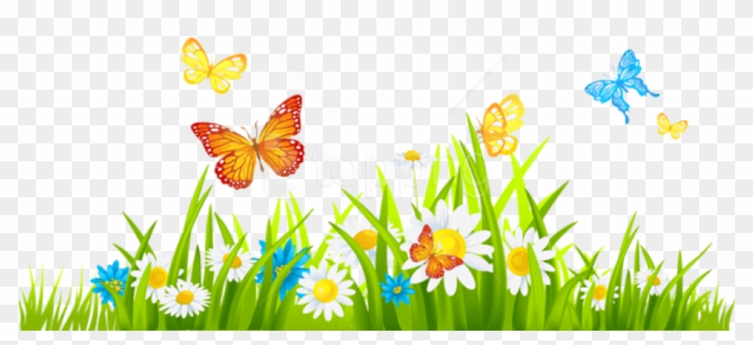 Free Png Download Grass Ground With Flowers And Butterflies - Grass With Flower Clipart Transparent Png #2339180