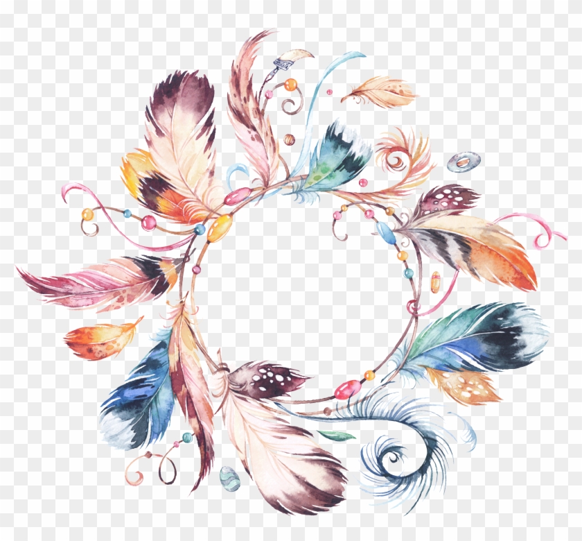 United States Clipart Watercolor - Watercolor Feather Wreath - Png Download #2340010