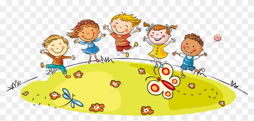 Hand Painted Cartoon Children Playing Decoratives - Cartoon Of People Under A Rainbow Clipart