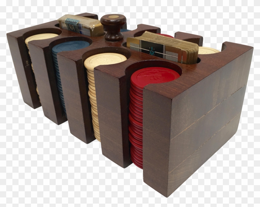 1930s Vintage Clay Poker Chips In Wood Carrying Case - Plywood Clipart #2355541