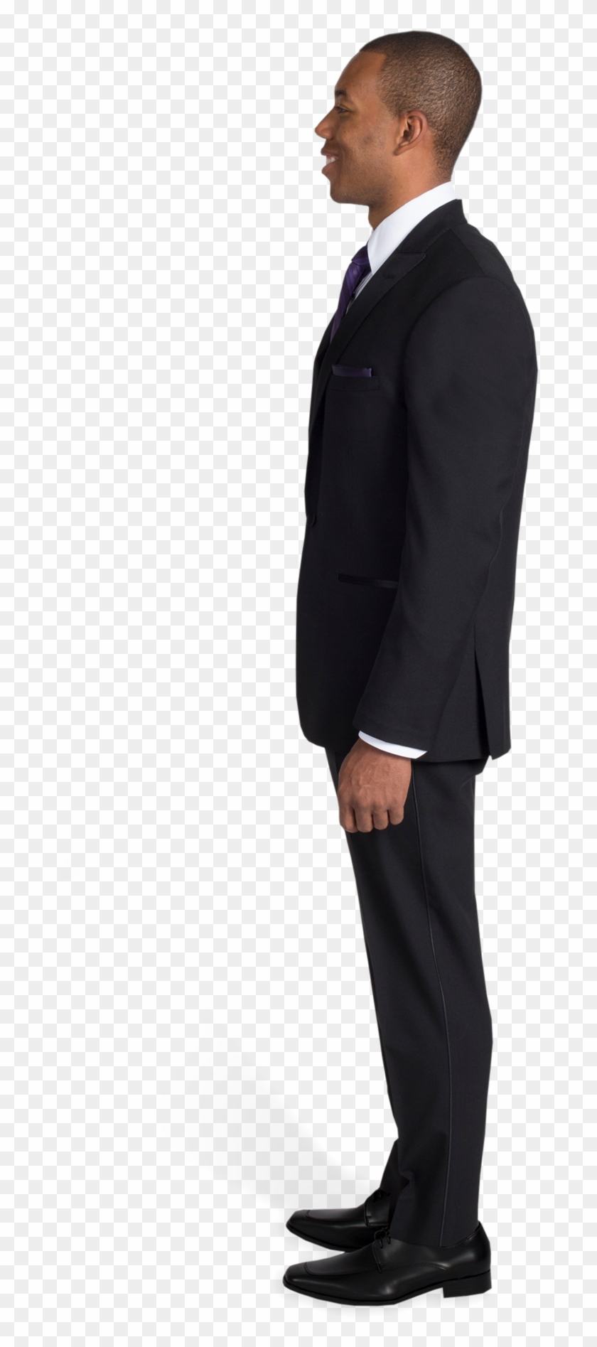 Black Peak Lapel Tuxedo With Purple Tie - Formal Wear Clipart