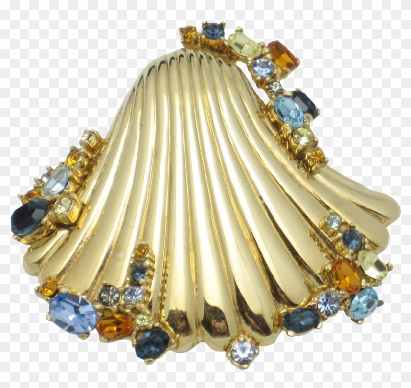 Rare Ciner Jeweled Seashell Brooch Pin Brooches - Body Jewelry Clipart #2363884