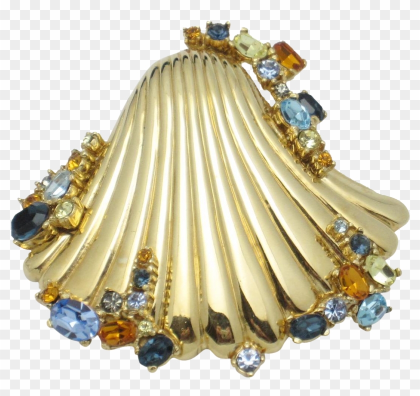 Rare Ciner Jeweled Seashell Brooch Pin Brooches - Body Jewelry Clipart