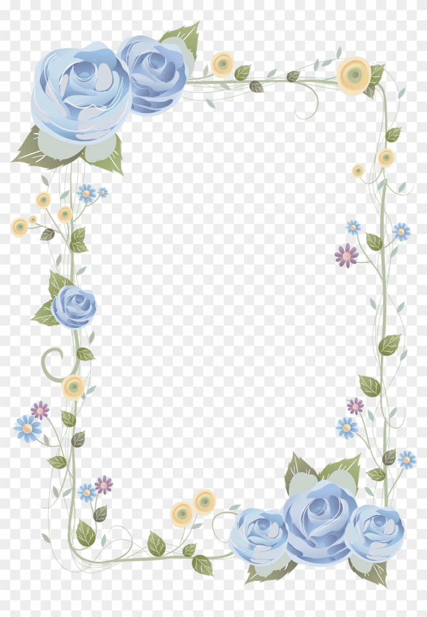 Blue Rose Frame - Blue Floral Border Background Clipart