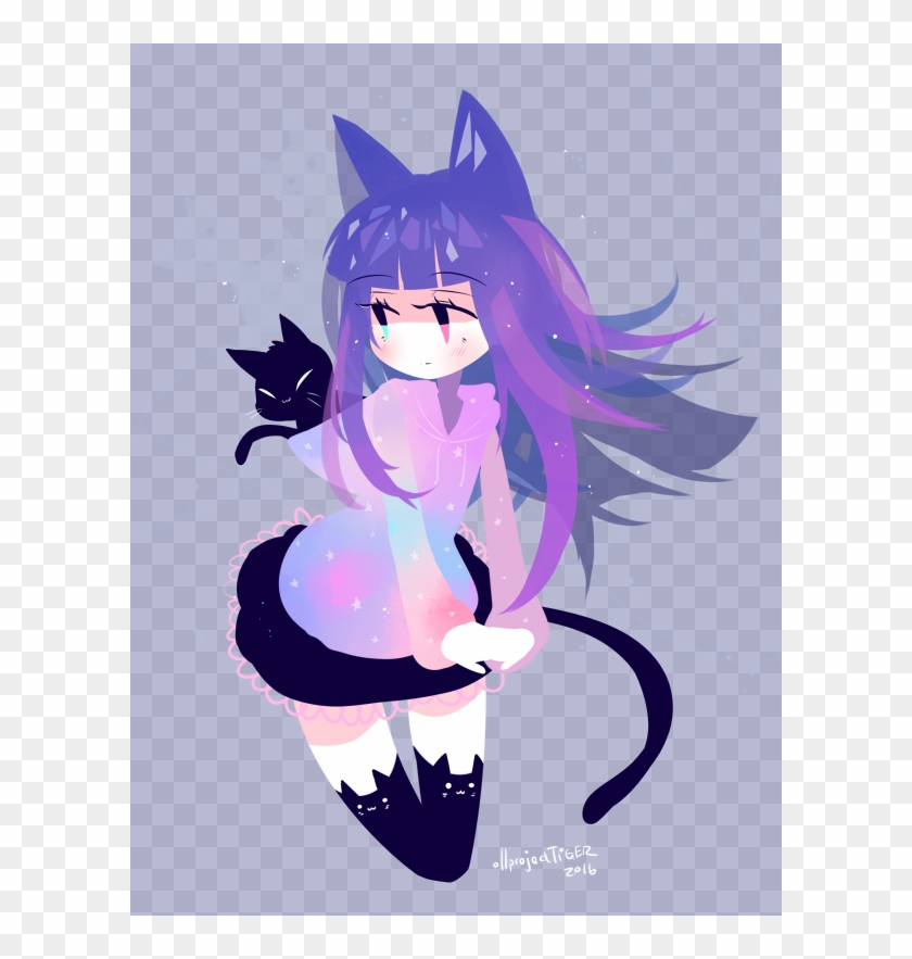 Drawing Tumblr Anime - Cute Purple Anime Cat Girls Clipart