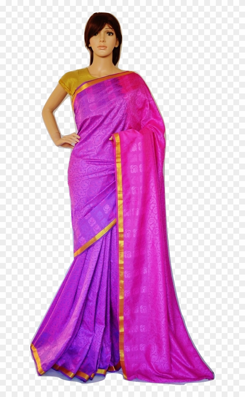Pink,purple & Gold Colour Kanchipuram Silk Saree - Sari Clipart
