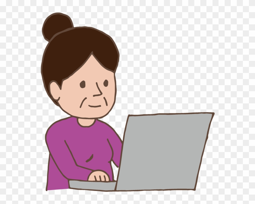 Old Lady Using Laptop - Cartoon Clipart