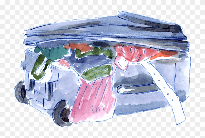 Illustration Of An Overpacked Suitcase, As Seen In - Watercolor Paint Clipart #2371741