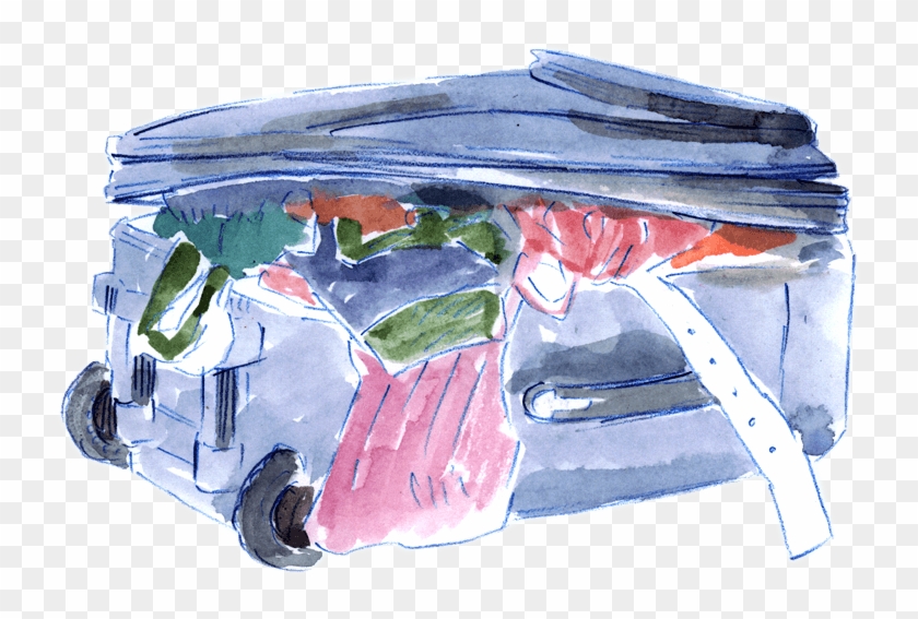 Illustration Of An Overpacked Suitcase, As Seen In - Watercolor Paint Clipart