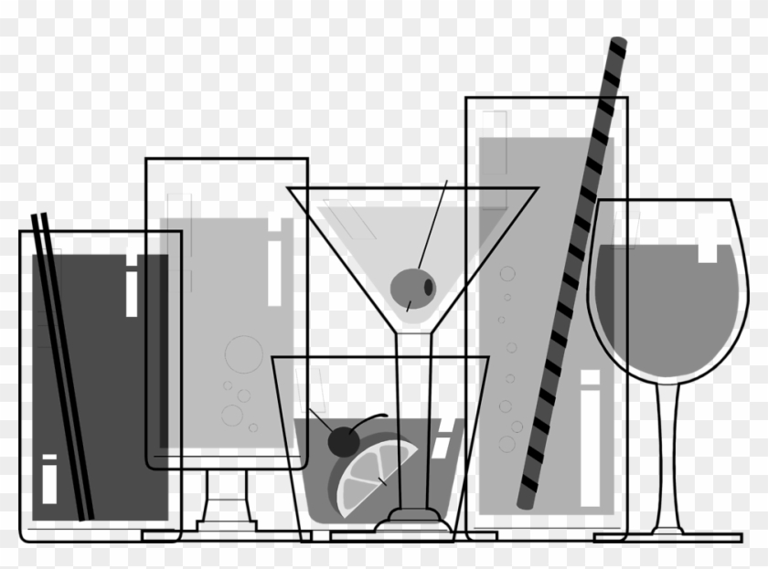 Cocktail Glass Black And White Clipart #2375238