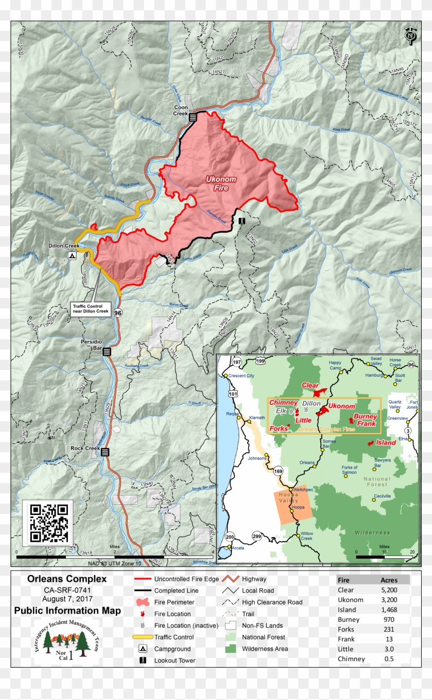 The Latest Perimter Map Of The Ukonom Fire And Orleans - Atlas Clipart