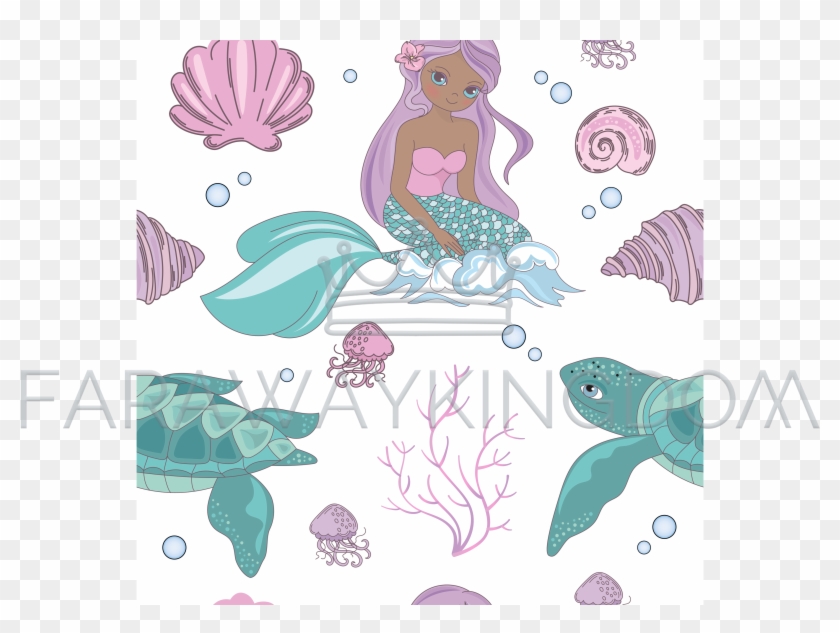 Sea Wave Mermaid Princess Seamless Pattern Vector Illustration - Illustration Clipart #2382458