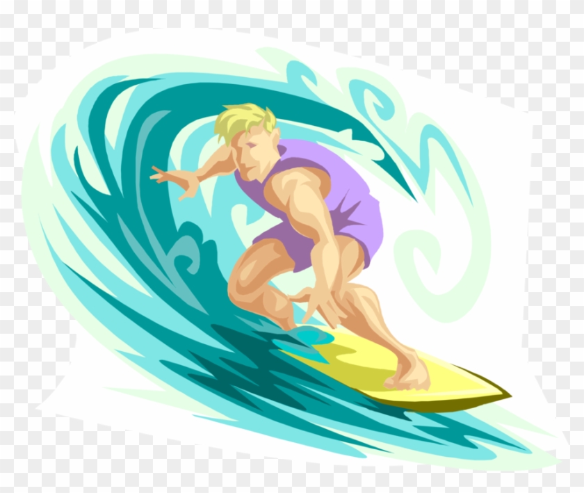 Vector Illustration Of Surfing Surfer Dude Surfs An - Surfing Clipart #2382559