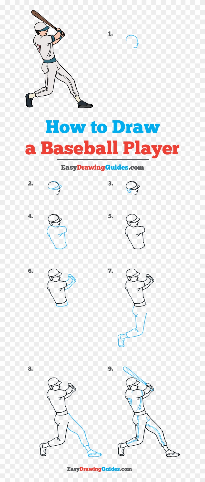 How To Draw A Player Really Easy - Baseball Player Drawing Easy Clipart #2386384