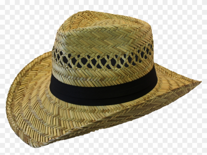 Straw Hat With Black Band - Sun Hat Clipart #2393991