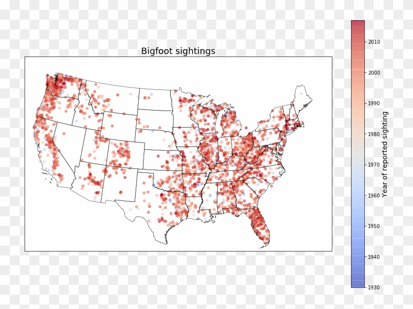 Bigfoot Sightings By Year - Map Clipart #240017