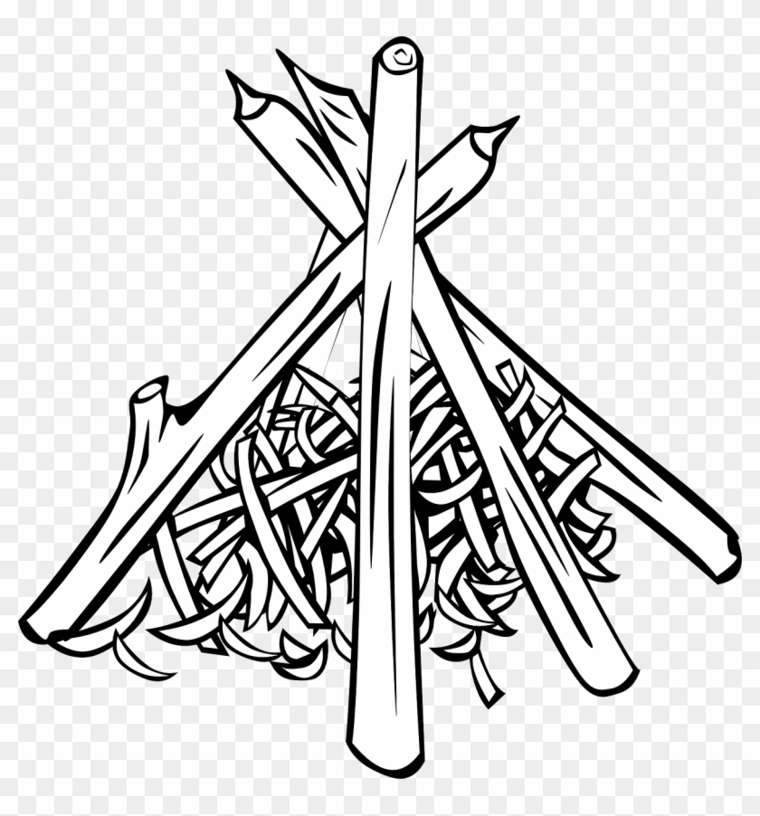 Bonfire Night Campfire Black And White Camping - Teepee Fire Clipart #240231