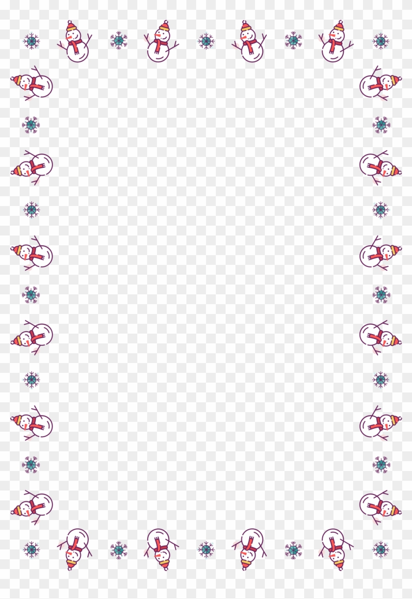Snowman And Snowflakes - Christmas Border Large Clipart