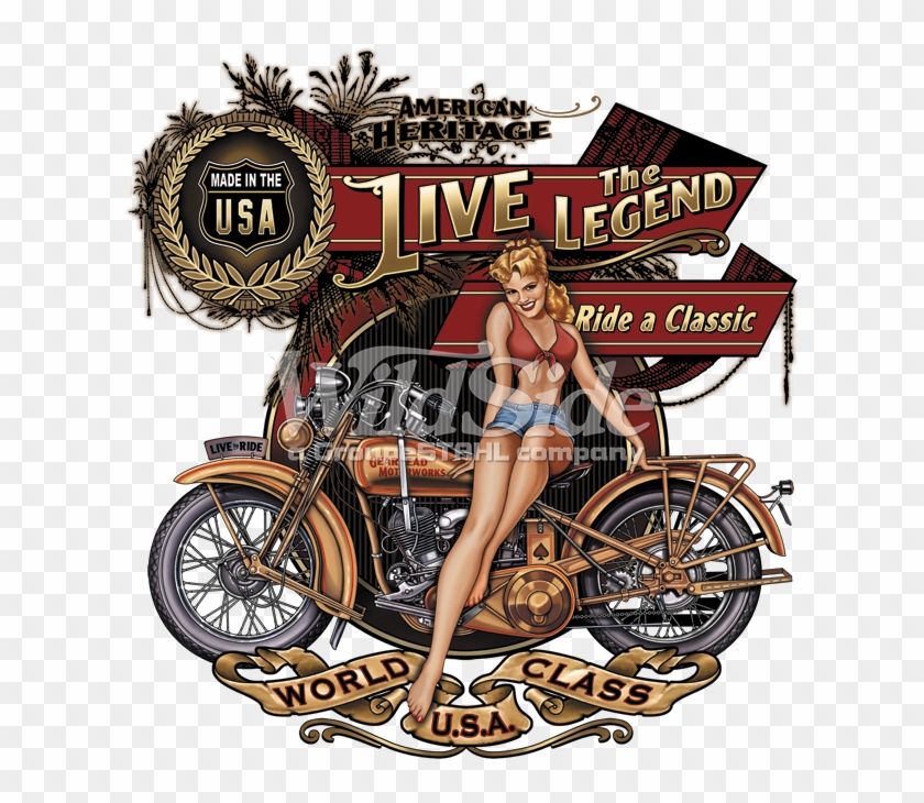 American Heritage, Live The Legend, Ride A Classic, - Biker Babe Motorcycle T Shirt Clipart #246891