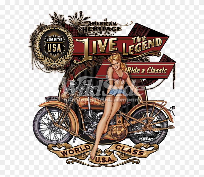 American Heritage, Live The Legend, Ride A Classic, - Biker Babe Motorcycle T Shirt Clipart