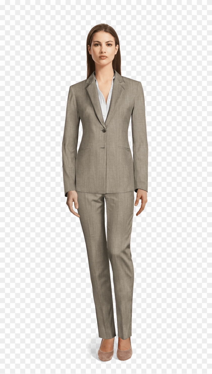 Grey Striped 100% Wool Pant Suit - Premium Pantsuits For Women Clipart #249142