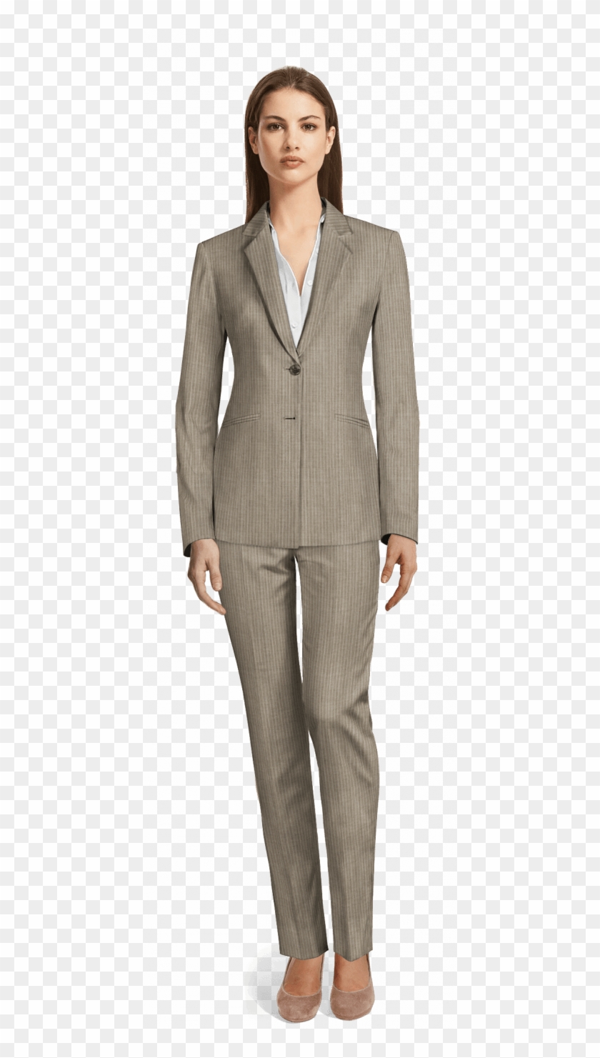Grey Striped 100% Wool Pant Suit - Premium Pantsuits For Women Clipart