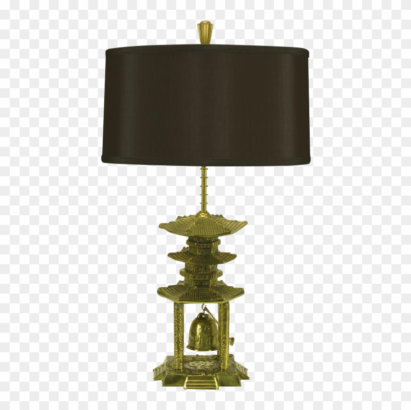 Brass Pagoda Temple Table Lamp With Hanging Bell On - Lampshade Clipart