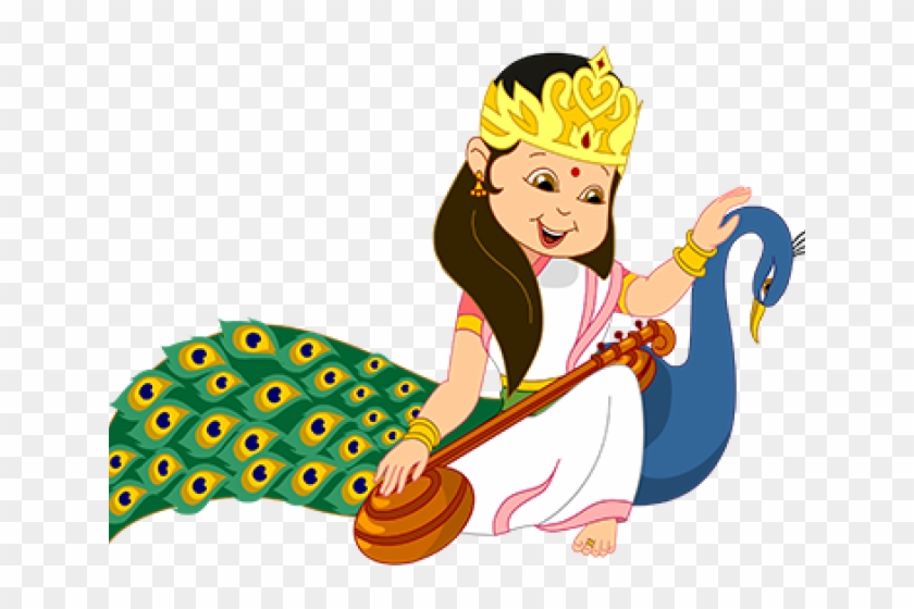 Dussehra Clipart Diwali - Saraswati Mata Ki Drawing - Png Download