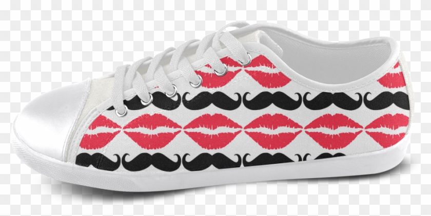 Red And Black Hipster Mustache And Lips Men's Canvas - Sneakers Clipart #2401421