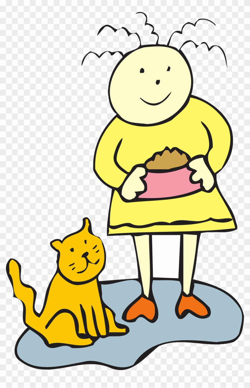 Cat Food Bowl Girl Child Pet Png Image - Feed The Cat Clipart Transparent Png #2402026